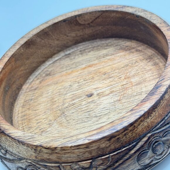 India Wooden Box With Lid & Floral Design Vintage Hand-Carved - Picture 6 of 10